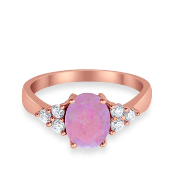 Accent Oval Wedding Ring Rose Tone Lab Created Pink Opal 925 Sterling Silver